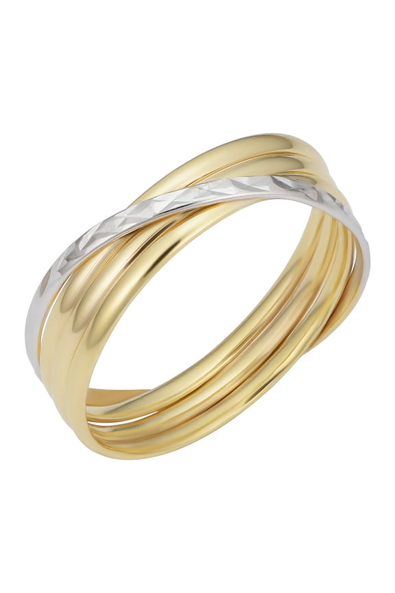 Au Naturale 10k Two-tone Gold Polish Diamond-cut Crossing Stacked Band Ring (size 9)