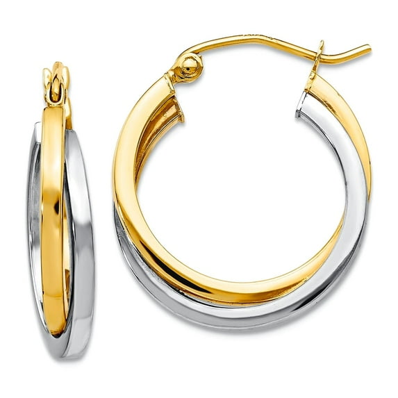 10k Two-Tone Gold Polished Hinged Hoop Earrings 23x19.25mm Wide 4mm Thick Hoop Earring for Women