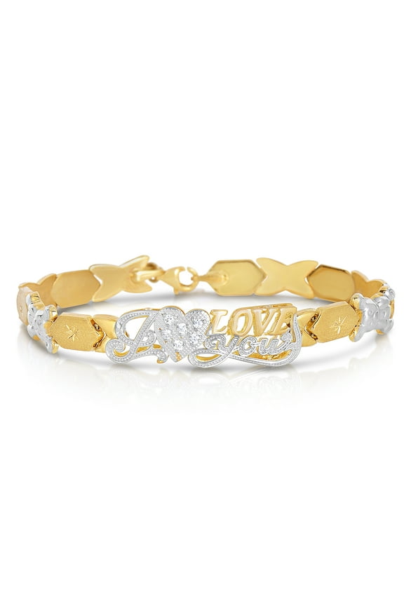 10k Two-Tone Gold Stampato Xoxo Hugs and Kisses with Bear and Heart “I Love You” ID Bracelet