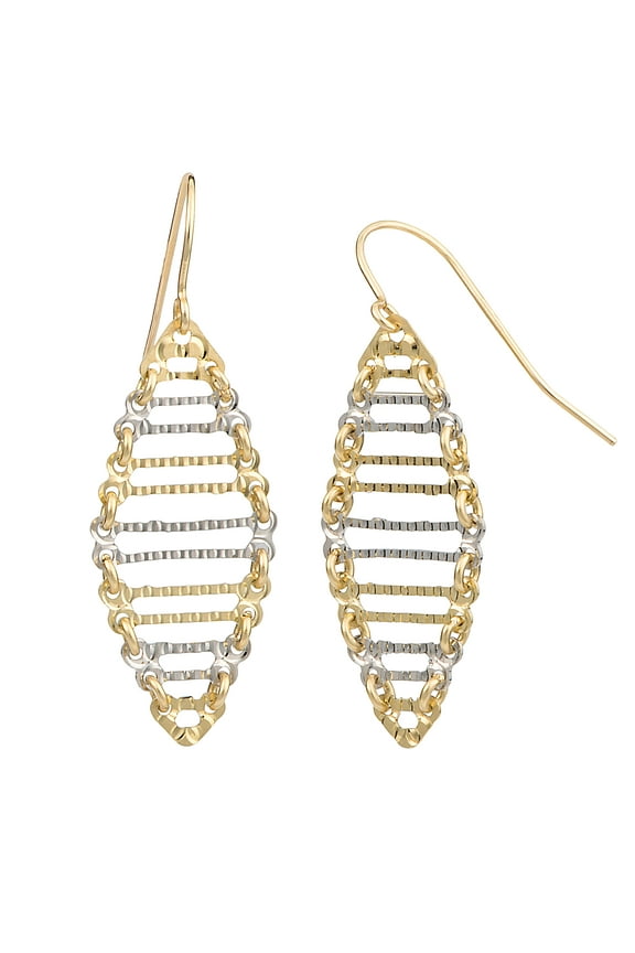 KoolJewelry 10k Two-tone Gold Textured Elongated Oval Ladder Dangle Earrings