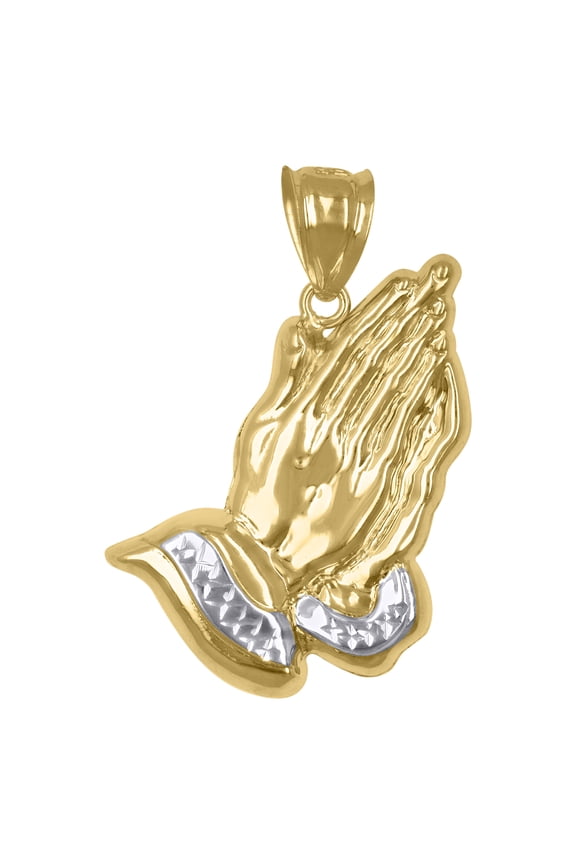 10k Two-Tone Gold Unisex Textured Praying Hands Religious Charm Pendant