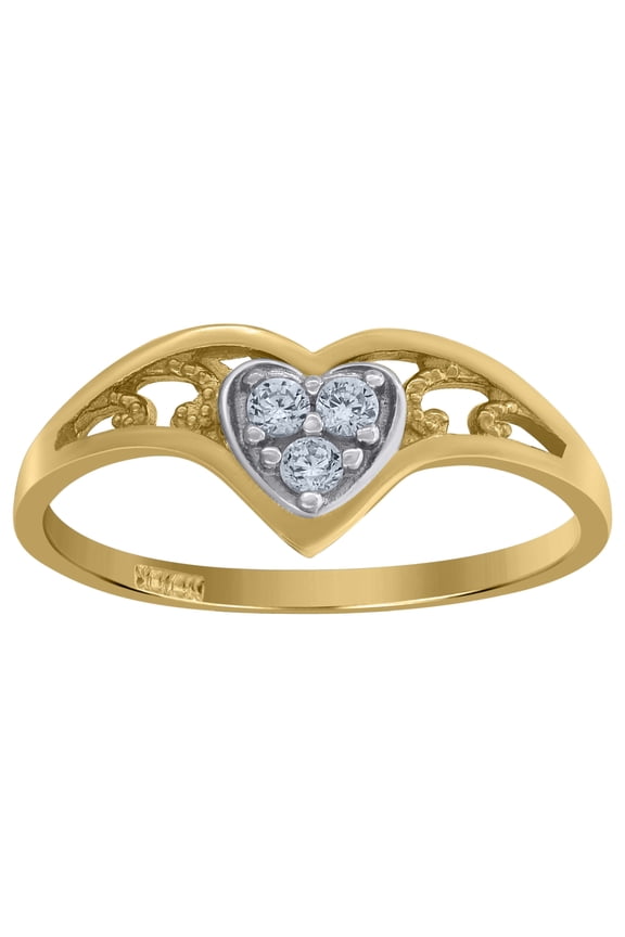 10k Two-Tone Gold Womens Cubic Zirconia Curved Heart Engagement Band Ring