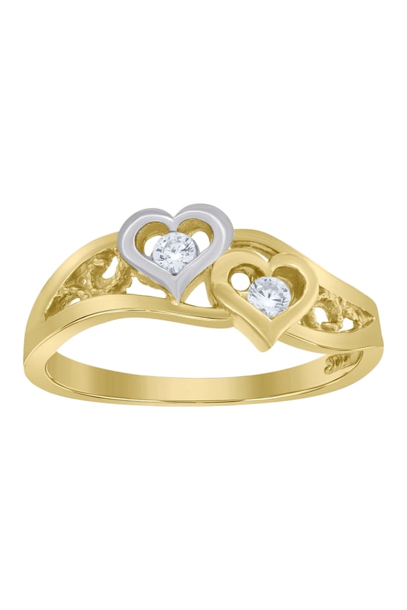 10k Two-Tone Gold Womens Cubic Zirconia Double Heart Ring