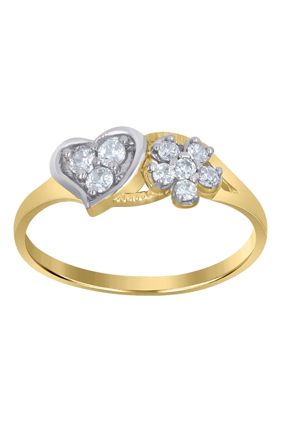 10k Two-Tone Gold Womens Cubic Zirconia Five Heart Engagement Ring