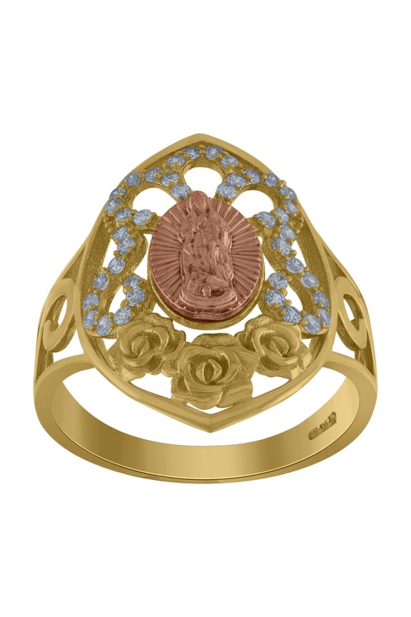 10k Two-Tone Gold Womens Cubic-Zirconia Guadalupe Religious Ring