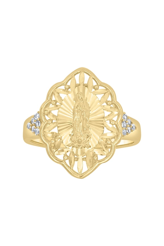 10k Two-Tone Gold Womens Cubic-Zirconia Guadalupe Religious Ring