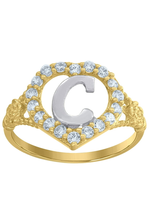 10k Two-Tone Gold Womens Cubic Zirconia Polished Finish Heart Shape Letter C Initial Ring