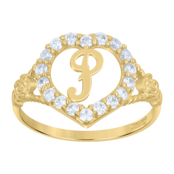 10k Two-Tone Gold Womens Cubic Zirconia Polished Finish Heart Shape Letter P Initial Ring