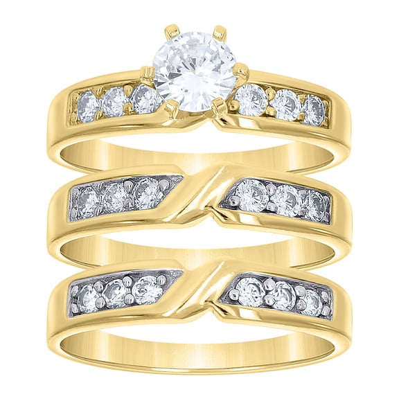 10k Two-Tone Gold Womens Cubic Zirconia Trio Ring Set