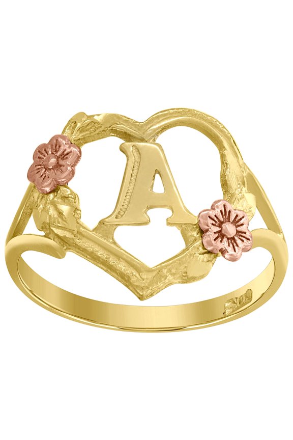 10k Two-Tone Gold Womens Dc Textured Initial Letter A Heart Band Ring
