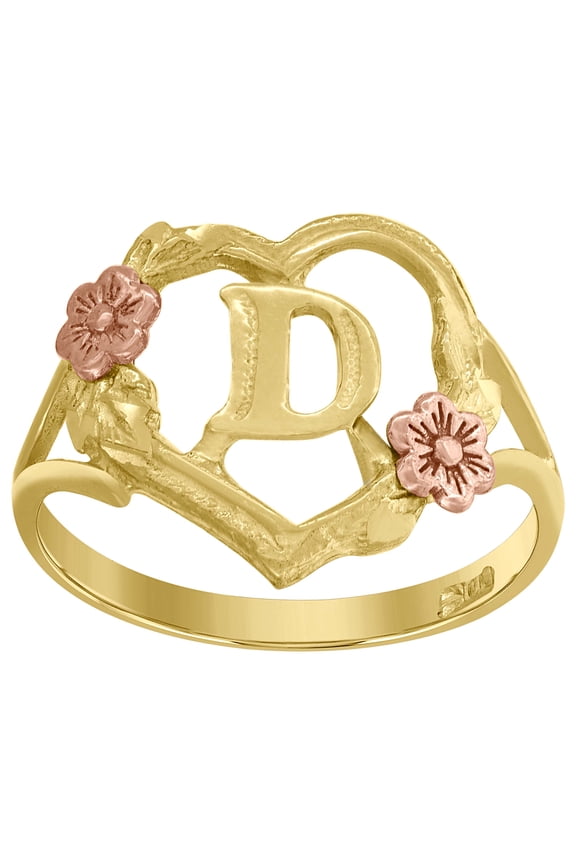 10k Two-Tone Gold Womens Dc Textured Initial Letter D Heart Band Ring