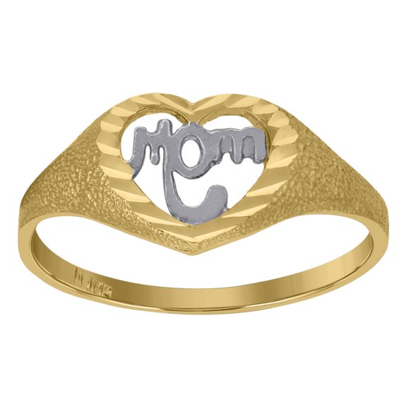 10k Two-Tone Gold Womens Dc Textured Mom Heart Shape Ring