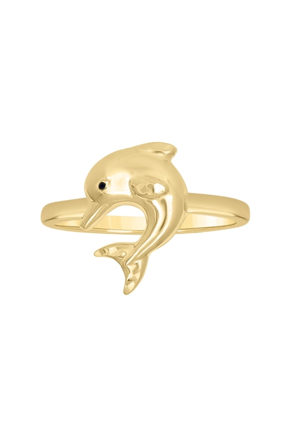 10k Two-Tone Gold Womens Enameled Dolphin Ocean Life Ring