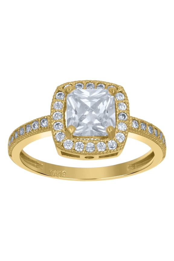 10k Two-Tone Gold Womens Round And Princess CZ Square Halo Engagement Ring