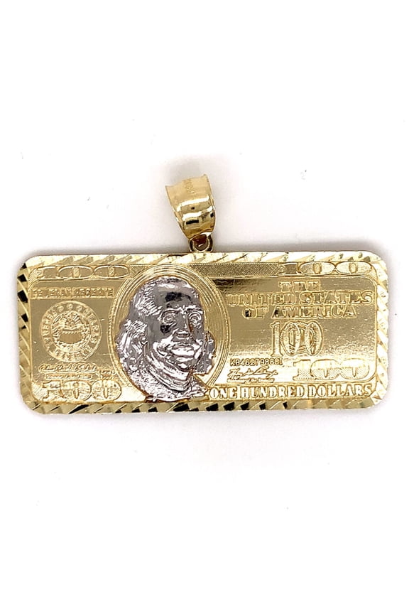 10k Two Tone Hundred Dollar Bill Pendant Adult