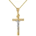 thumbnail image 1 of 10k Two-Tone Yellow Gold Crucifix Pendant Jesus Cross Necklace (1.66") LARGE (22 Inches), 1 of 5