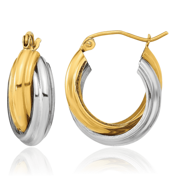 10K Solid Two Tone Gold Double Hoop Earrings