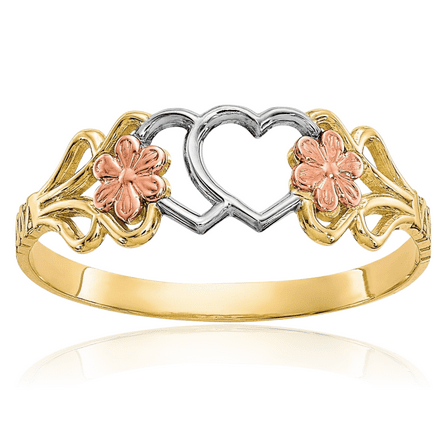10K Solid Two Tone Gold White Double Heart Ring Love Band