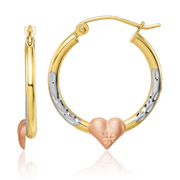 ICE CARATS 10K Solid Two Tone Gold White Heart Friendship Medium Hoop Earrings