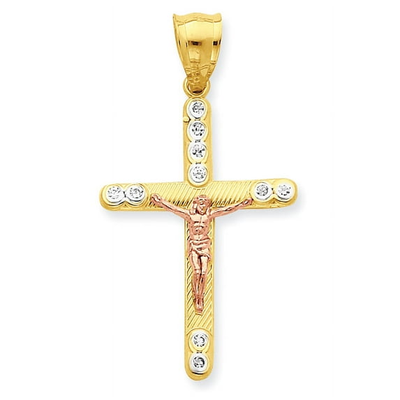 10k Two-tone Cubic Zirconia Crucifix Pendant