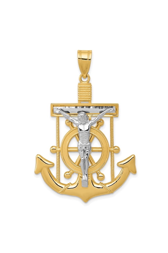 10k Two-tone Diamond-cut Mariner's Cross Pendant