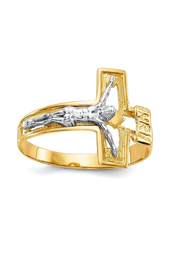 10k Solid Gold Two-tone Crucifix Mens Ring Size 10.00 Ring for Men - 2.6 Grams