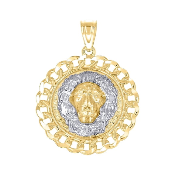 10k Two-tone Gold Lion Face Leo Animal Medallion Charm Pendant Necklace 29.4x21.9mm Wide Pendant for Women