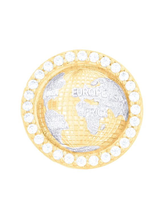 10k Two-tone Gold Mens Cubic Zirconia World Map Globe Fashion Ring 20.3mm Long Ring for Men