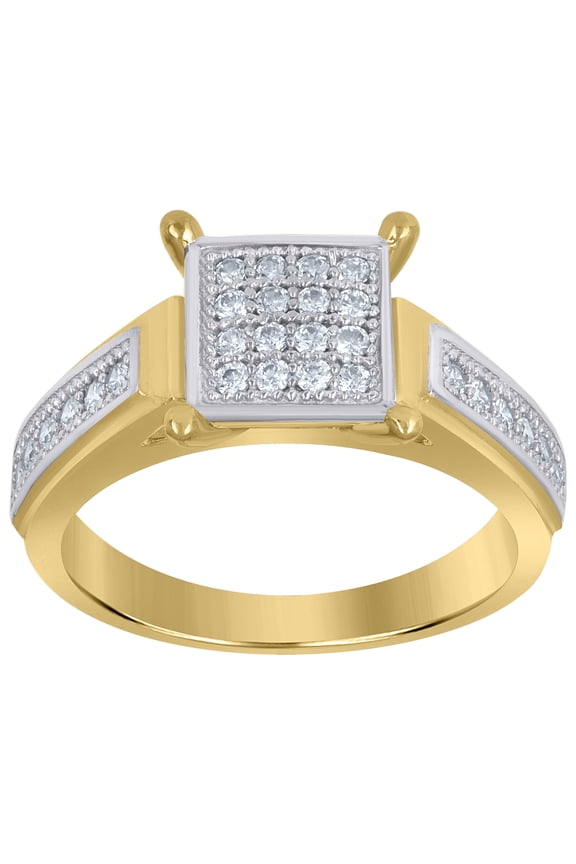 10k Two-tone Gold Mens Cubic-Zirconia Horse Head Horseshoe Good Luck Square Head Nugget Ring