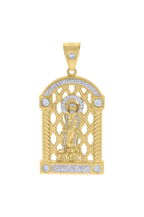 10k Two-tone Gold Mens Cubic-Zirconia St. Lazarus Religious Charm Pendant