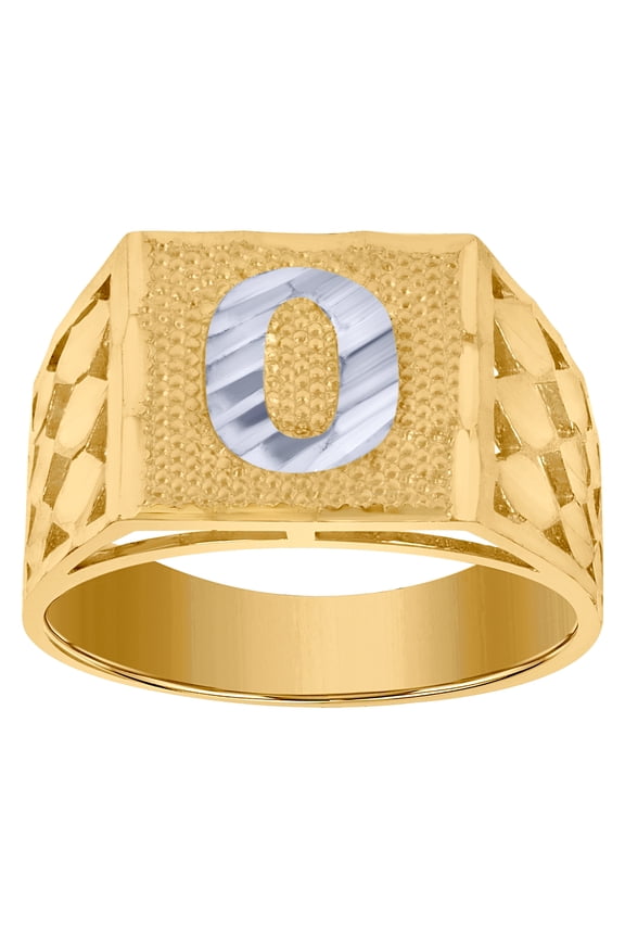 10k Two-tone Gold Mens Dc Textured Initial Letter O Band Ring 11.6x11.6mm Wide Size 8.5 Wedding Band for Men