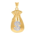 thumbnail image 1 of 10k Two-tone Gold Mens Dollar Sign Money Bag Currency Charm Pendant 39.2x17.4mm Wide Necklace for Men, 1 of 2