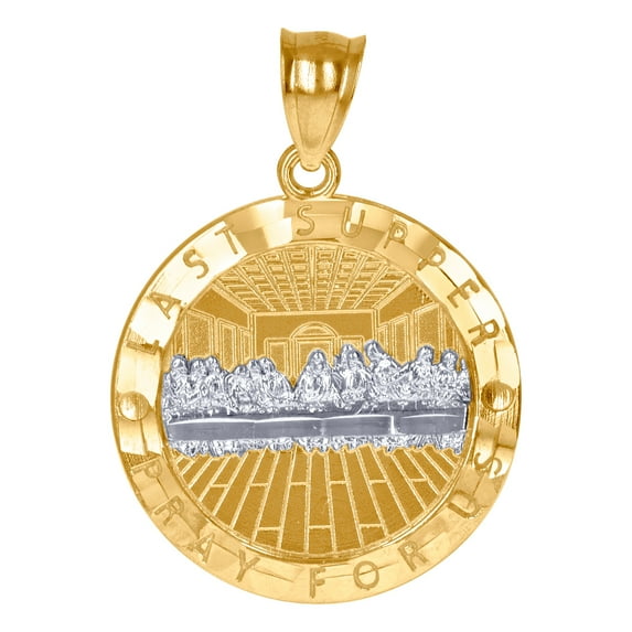 10k Two-tone Gold Mens Last Supper Pray For Us Religious Charm Pendant 34.4x24.9mm Wide Necklace for Men