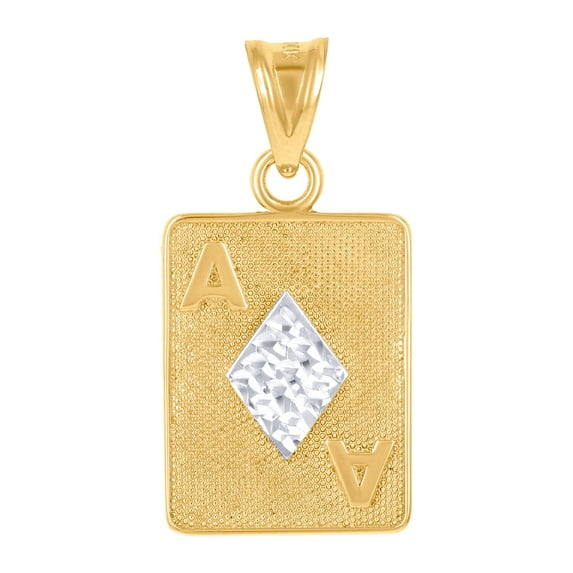 10k Two-tone Gold Mens Playing Cards Gambling Fashion Charm Pendant 28.7x14.3mm Wide Necklace for Men