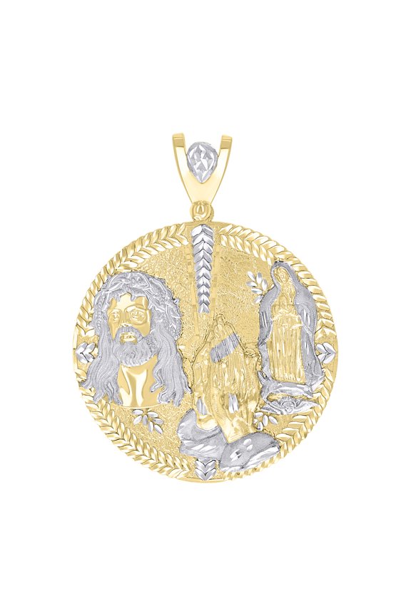 10k Two-tone Gold Mens Praying Hands Jesus Guadalupe Religious Charm Pendant