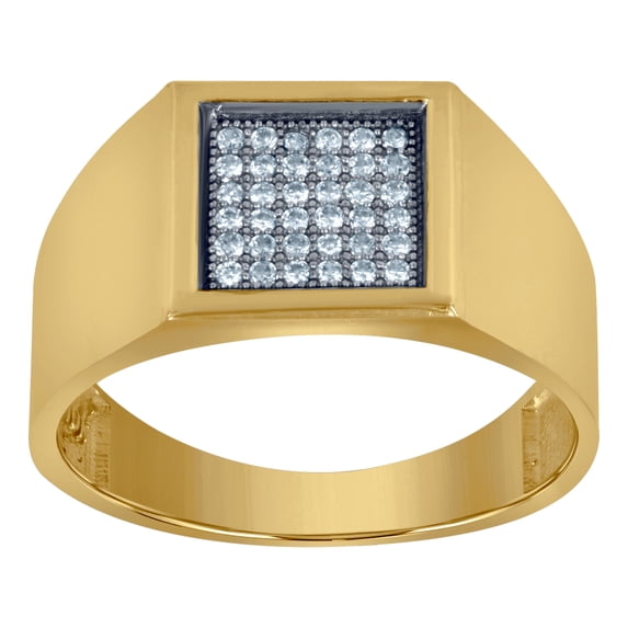 10k Two-tone Gold Mens Round Cubic Zirconia Square Engagement Ring 11.2x4.1mm Wide Wedding Band for Men