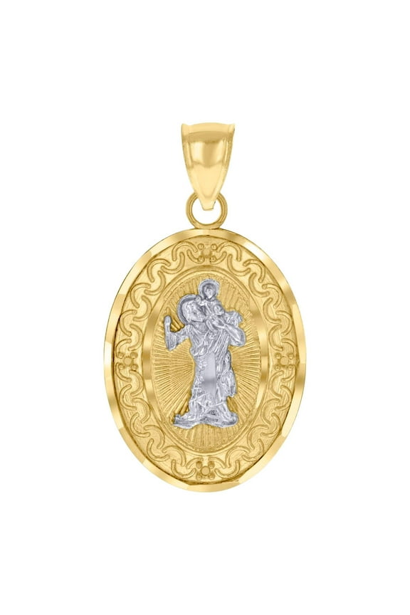 10k Two-tone Gold Mens St. Christopher Religious Charm Pendant 27.7x14.9mm Wide Necklace for Men