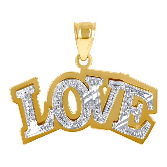 10k Two-tone Gold Mens Women Textured Love Charm Pendant 21.5x24.80mm Wide Necklace for Men