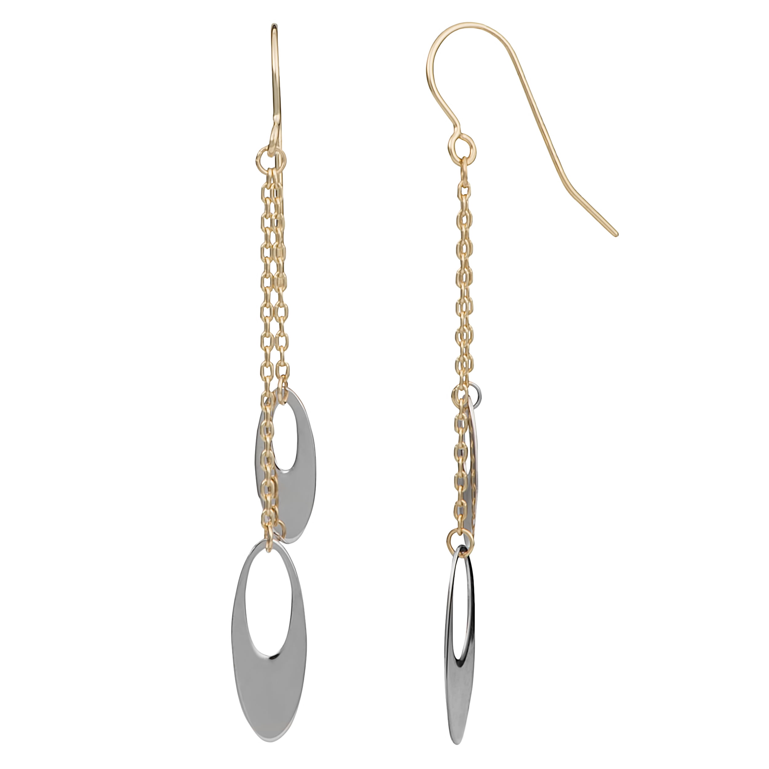 KoolJewelry 10k Two-tone Gold Open Oval Disc Dangle Earrings