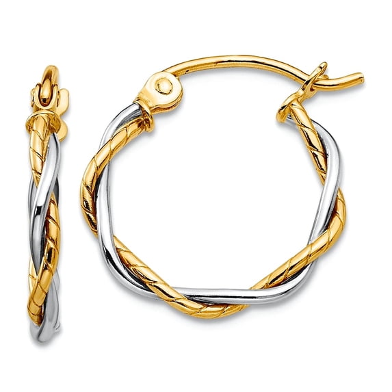 10k Solid Gold Two-tone Polished 1.8mm Twisted Hoop Earrings 12x1.8mm Wide Hoop Earring for Women