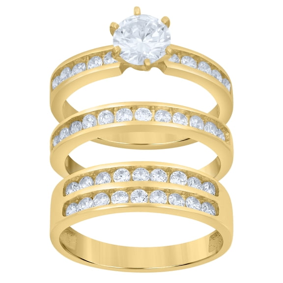 10k Two-tone Gold Princess-cut Cubic-Zirconia His & Hers Trio Ring Set