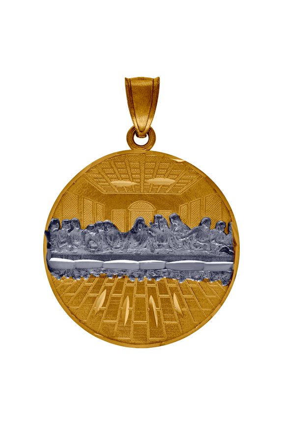10k Two-tone Gold Sparkle-Cut Last Supper Religious Charm Pendant Necklace 35.4x26.3mm Wide Pendant for Women