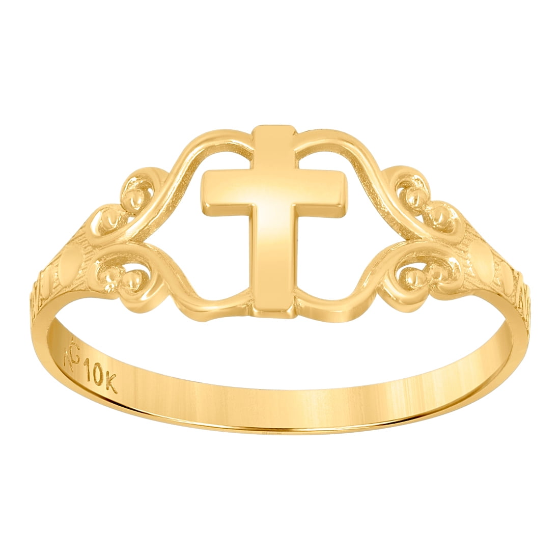 10k Two tone Gold Teen Polished Finish Cross Religious Ring 7.9x18.9mm Wide Band Style-Ring