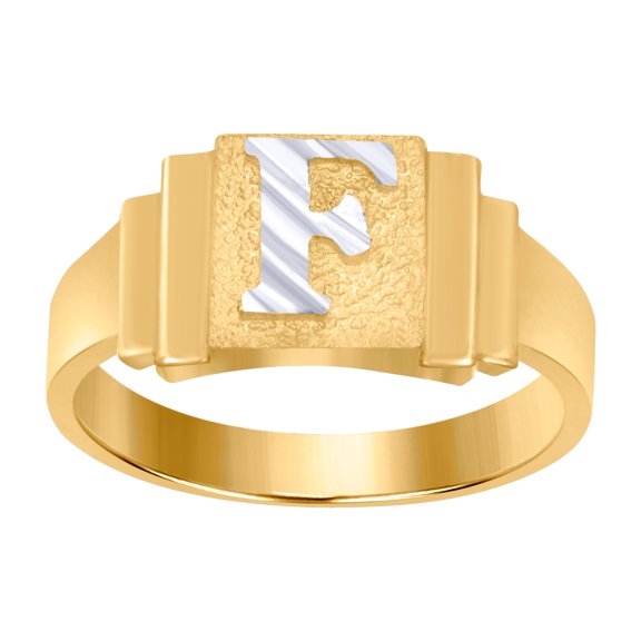 10k Two-tone Gold Letter Name Personalized Monogram Initial F Band Ring 6.3x2.50mm Wide Size 4 Ring