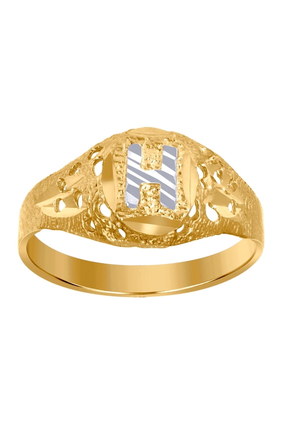 10k Two-tone Gold Letter Name Personalized Monogram Initial H Band Ring 7.5x2.20mm Wide Size 5 Ring