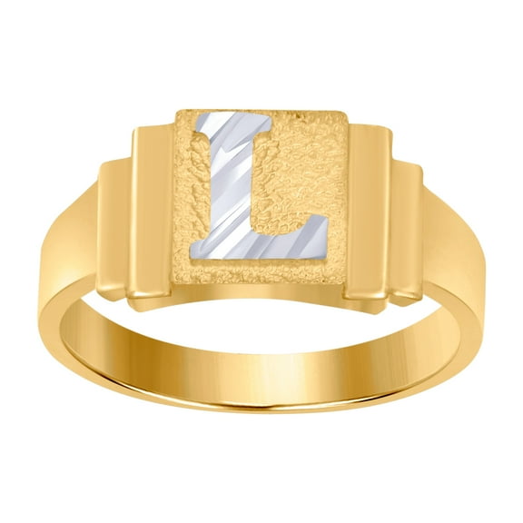 10k Two-tone Gold Letter Name Personalized Monogram Initial L Band Ring 6.3x2.50mm Wide Size 4 Ring