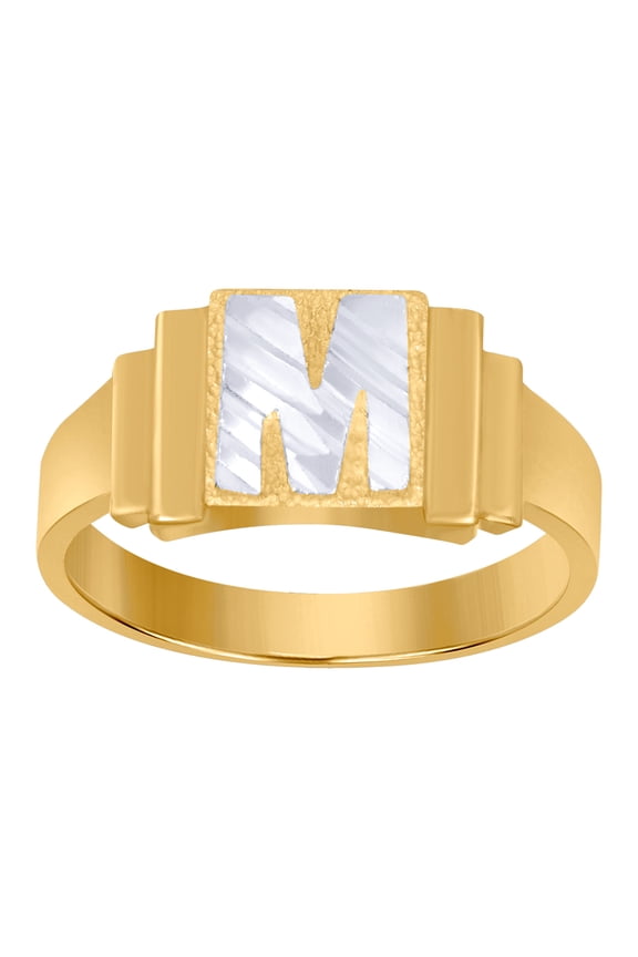 10k Two-tone Gold Letter Name Personalized Monogram Initial M Band Ring 6.3x2.50mm Wide Size 4 Ring