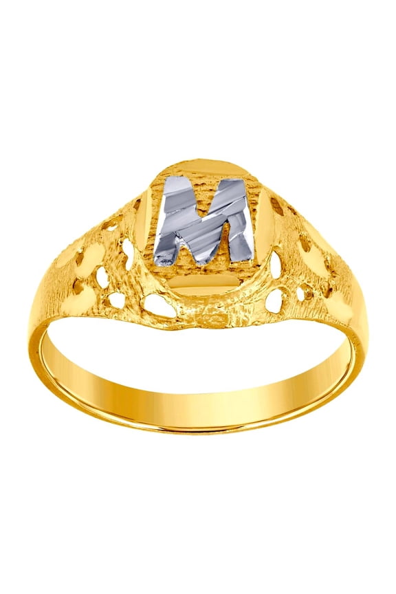 10k Two-tone Gold Letter Name Personalized Monogram Initial M Band Ring 7.5x2.20mm Wide Size 5 Ring