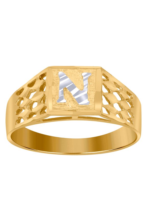 10k Two-tone Gold Letter Name Personalized Monogram Initial N Band Ring 6.6x3.50mm Wide Size 5.5 Ring