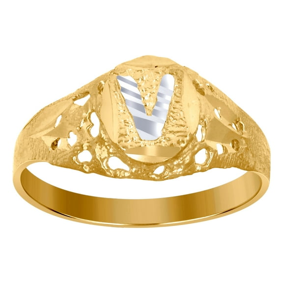 10k Two-tone Gold Letter Name Personalized Monogram Initial V Band Ring 7.5x2.20mm Wide Size 5 Ring